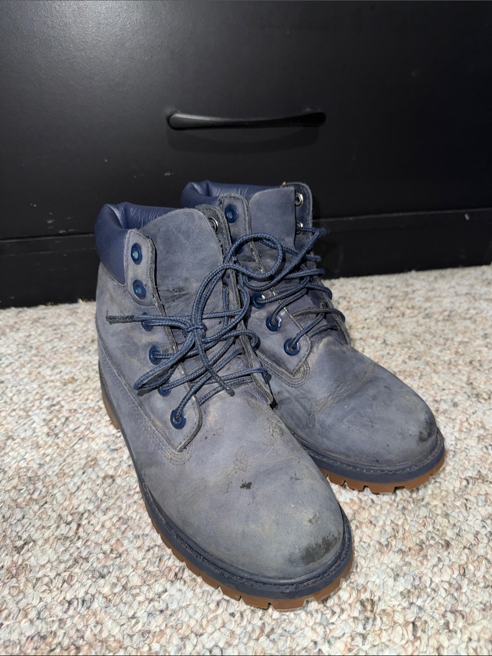 Kids Navy Blue Lace-Up Timberland Boots
